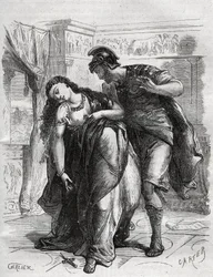 Der Tod der Lucretia: Lucretia (Lucrezia, Lucretia, römische Dame des 6. Jahrhunderts v. Chr.) wurde Opfer von Gewalt durch ihren Cousin Sextus Tarquinius, den Sohn von Tarquinius Superbus. Sie beging vor ihrem Ehemann Lucius Tarquinius Collatinus