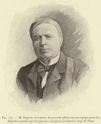 M Dagron, Erfinder des foto-mikroskopischen Verfahrens für Depeschen, die von Brieftauben während der Belagerung von Paris getragen wurden