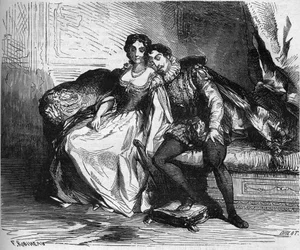 Madame de Sauve, im Auftrag von Königin Catherine de Medicis, verführte König Heinrich von Navarra (1553-1610). Gravur in „Die Geschichte der Prostitution und Ausschweifung unter allen Völkern der Welt von der Antike bis zur Gegenwart“ von Dr. Th. -F. Debr