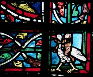 Mann reitet auf einem Vogel