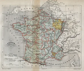 Karte von Frankreich beim Tod von Ludwig XIV. im Jahr 1715 - Plan de La France à la mort de Louis XIV en 1715 - Gravur in „Histoire de France“ von Victor Duruy (1811-1894) - 1882