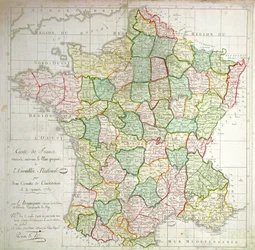 Karte von Frankreich mit Plänen zur Aufteilung der Departements, 1789