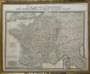 Karte des Französischen Reiches (Erstes Kaiserreich), gestickt von den Schülern des kaiserlichen Hauses der Ehrenlegion von Saint Denis. Stickbild von 1809. Ile d