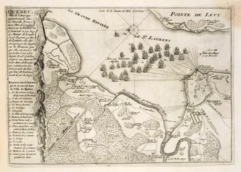 Karte der Belagerung von Quebec durch die britische Flotte, 1670