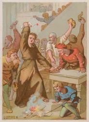 Martin Luther verbrennt die päpstliche Bulle, die seine Werke verbietet