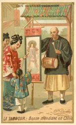 Bettelnder Mönch mit Trommel, China