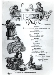 Von Auguste Escoffier (1846-1935) für Kinder und Babys gestaltete Speisekarte, um 1900