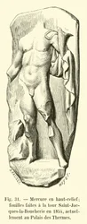 Merkur im Hochrelief; Ausgrabungen an der Tour Saint-Jacques-la-Boucherie 1854, derzeit im Thermenpalast