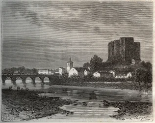 Montrond-les-Bains, Département Loire in der Region Rhône-Alpes - Gravur in „La France illustrée: Geographie, Geschichte, statistische Verwaltung“ von V.-A. Malt-Brown. 1884