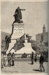 Denkmal für Léon Gambetta (1838-1882) von Alexandre Falguière (1831-1900) - Cahors - Gravur in „PATRIE - Beschreibung der malerischen Frankreichs in 6 Bänden“ von Lucien Huard - Ende des 19. Jahrhunderts