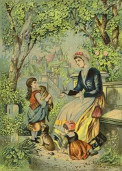 Mutter spielt mit Kindern und Hunden