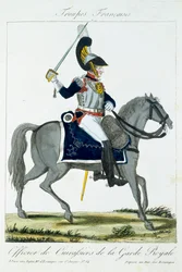 Berittener Offizier der Kürassiere der Königlichen Garde, aus Troupes Francaises, veröffentlicht bei Basset, Paris, um 1790