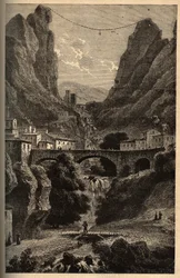 Moustiers-Sainte-Marie - Alpes-de-Haute-Provence - Gravur in „PATRIE - DESCRIPTION PIQUE DE LA FRANCE EN 6 VOLUES“ von Lucien Huard - Ende 19. Jahrhundert
