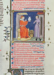 Ein Arzt führt eine Urinanalyse durch, aus einem Manuskript von Rhazes