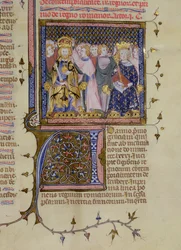 Krönung von Ludwig IX. und wahrscheinlich von Friedrich II., aus einem Psalter von Pierre Lombard, frühes 15. Jahrhundert