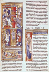 Ms 1 fol.284r Esther und Ahasverus und die Hinrichtung Hamans, aus der Souvigny-Bibel