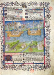 Ms. 2028 fol. 2 Die trojanischen Ursprünge der französischen Nation, aus den Grandes Chroniques de France