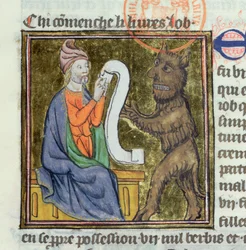 Ms 312 Die Versuchung Hiobs durch den Teufel, Miniatur aus der Bible Historiale von Guyart des Moulins