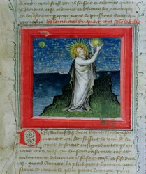 Ms 313 Gott erschafft die Sterne, aus der Bible des Grands Augustins, 1494