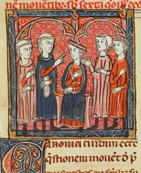 Ms 372 fol.1v Geldregulierung, aus Decrets de Gratien