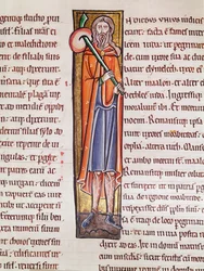 Historiierte Initiale I, die Elimelech auf einer Reise darstellt, aus der Bibel de Saint-Sulpice de Bourges