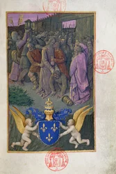 Ms 473 Judas küsst Christus, Miniatur aus den Heures de Charles de France, ca. 1466-69