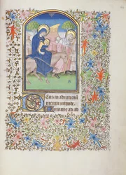Die Flucht der Heiligen Familie, aus dem Besançon Stundenbuch