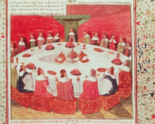 Ms Fr 112 f.5 Die Tafelrunde und der Heilige Gral, aus dem Livre de Messire Lancelot du Lac, 1470