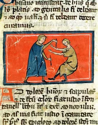 Ms H 89 Arzt kauterisiert eine Wunde mit Feuer, aus einer Ausgabe des Buches der Chirurgie von Rogier de Salerne