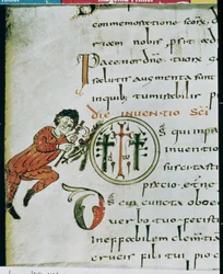 Historiierte Initiale O, aus dem Sakramentar von Gellone