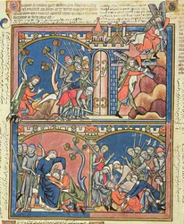 Samson und Delilah, aus der Morgan Picture Bible, um 1244-54