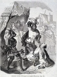 Mord am Herzog von Burgund (Jean sans peur) auf der Brücke von Montereau im Jahr 1419 - in „Histoire de France“ von L.-P. Anquetil