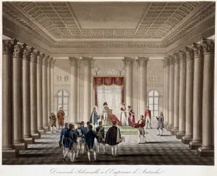 Napoleon bittet Marie Louise um die Hand beim Kaiser von Österreich - in „Historische Geschichte des Krieges zwischen Frankreich und Österreich im Jahr 1809“