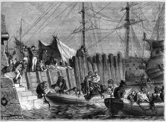Napoleonische Kriege - Die englische Armee verlässt die Insel Walcheren 1809 - Die Engländer verlassen die Insel Walcheren in den Niederlanden 1809 - in „History of the empire following the history of the consulate“ von Adolphe Thiers - 1879 - private Samm