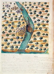 Einheimische greifen französische Schiffe auf dem Fluss Tavoy an, aus einem Bericht der Jesuiten in Siam, 1688