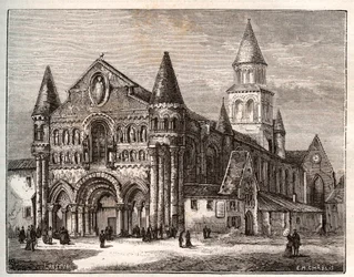 Notre-Dame von Poitiers - Gravur in „La France illustrée: Geographie, Geschichte, Verwaltung, Statistik“ von V.A. Malt-Brown. 1884