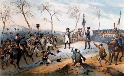 Hundert Tage: „Napoleon Bonaparte (1769-1821) kehrt 1815 aus dem Exil auf der Insel Elba zurück - Napoleons Rückkehr von Elba