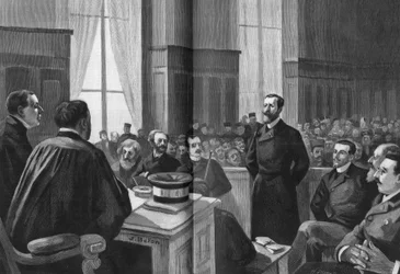 Eröffnung der Verhandlungen der Liga der Patrioten im Jahr 1889. Präsident Gillet, Naquet, Laisant, Laguerre, Deroulede, Richard, Turquet, Gallian.