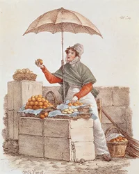 Orangenverkäuferin, Druck, Frankreich