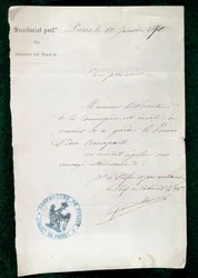 Inhaftierungsbefehl an den Concierge von Prinz Pierre Bonaparte (1815-1881) am 10. Januar