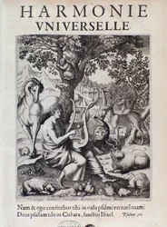 Orpheus spielt für Tiere. Frontispiz von Harmonie universelle von Marin Mersenne