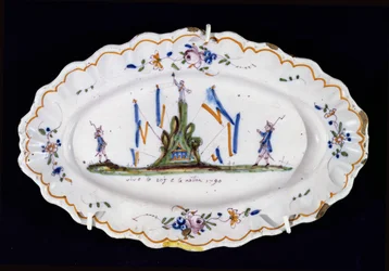 Ovaler Teller mit der Inschrift Vive le Roi et la Nation 1790, Werkstatt Nevers