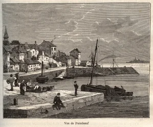 Paimboeuf - Loire-Atlantique, in der Region Pays de la Loire - Gravur in „La France illustrée: géographie, histoire, administration statistique“ von V.-A. Malt-Brown. 1884.