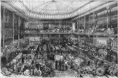 Pariser Kaufhäuser: Ansicht der Halle des Ladens Little Saint Thomas im Jahr 1878. Gravur von Scott in "The Illustrous World" Nr. 1124 vom 12. Oktober