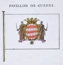 Pavillon de Guerre, Detail aus Flaggen aus Monaco, aus einem französischen Flaggenbuch, ca. 1819