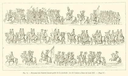 Personal des Châtelet als Teil des Festzugs bei der Einfahrt von Ludwig XIV. nach Paris