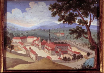 Perspektivische Ansicht der Abtei von Port Royal des Champs. Anonymes Gemälde des 18. Jahrhunderts. Port Royal, Musée Des Granges