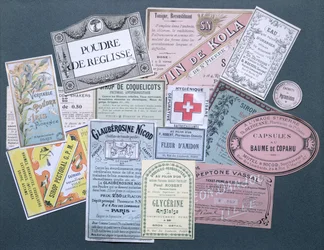 Apothekeretiketten, spätes neunzehntes & frühes zwanzigstes Jahrhundert