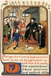 Philipp der Gute (1396-1467) unter Baldachin, Radierung aus Instruction jeune prince, enthalten im Dictionary of Furniture and Decoration, Henry Havard, Band II