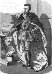 Philipp II. (1527-1598), König von Spanien. In „Histoire Populaire de la France“, ca. 1885. Gravur